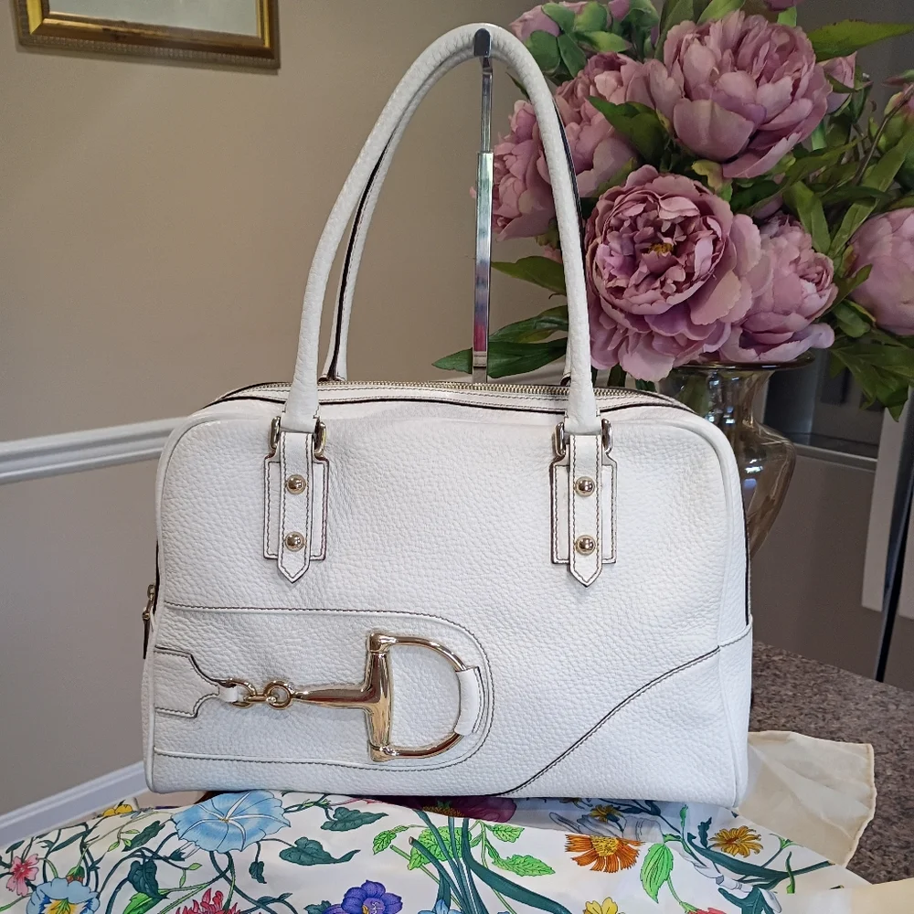 Gucci Leather Hasler Boston White Satchel - Picture 16 of 17